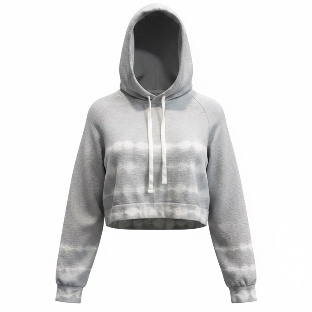 Mono B | Women’s Cropped Workout Pullover Grey & White Tie-Die Top | M